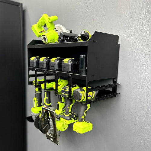 Översiktsbild av IVON Batterimaskinshylla Svart med robust design för organiserad verktygsförvaring.
