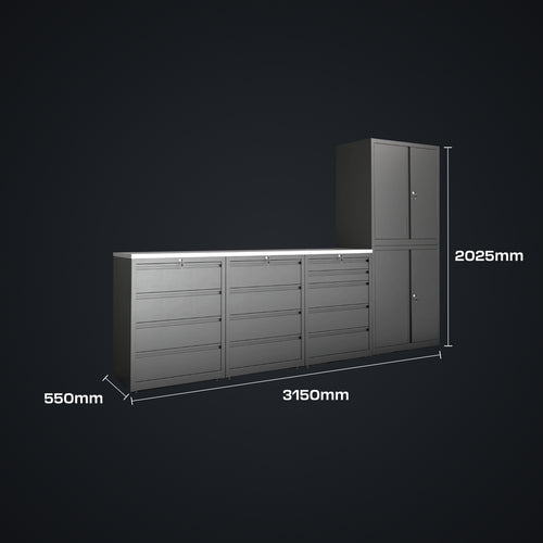 IVON Werkbank Black Series Mini inkl. Hochschrank (315 cm)